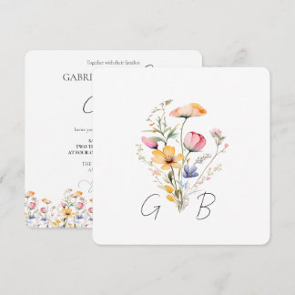 Invitación Pradera de flores silvestres monograma floral cuad