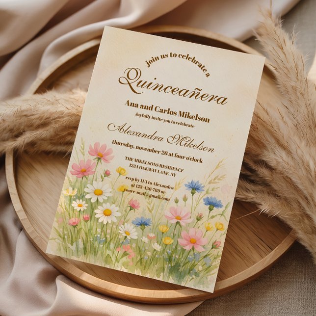 Invitación Pradera de flores silvestres Quinceañera dorada (Subido por el creador)