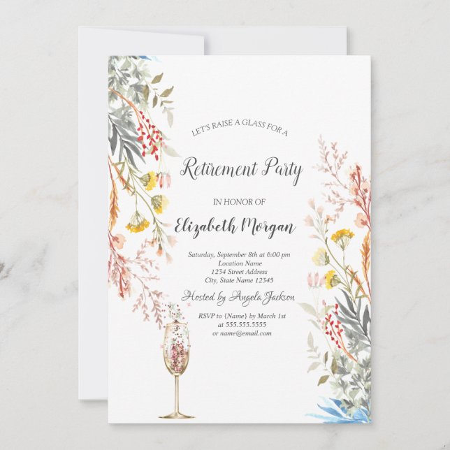 Invitación Pradera de flores silvestres secas, Jubilación de  (Anverso)