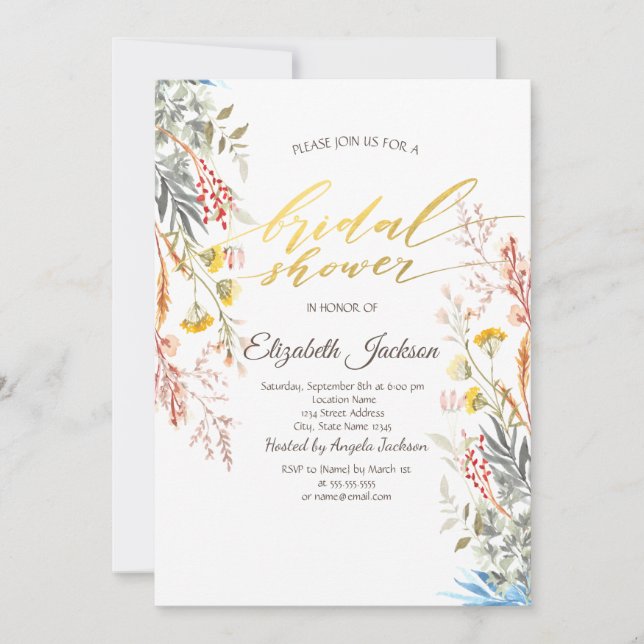 Invitación Pradera de flores silvestres secas para baby showe (Anverso)