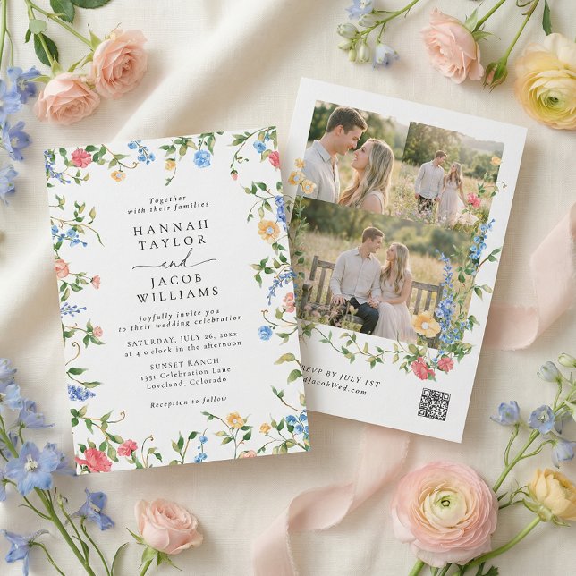 Invitación Pradera de flores silvestres tres foto RSVP boda (Subido por el creador)