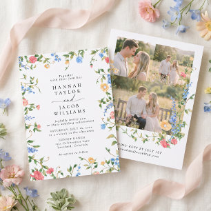 Invitación Pradera de flores silvestres, tres fotos, RSVP, bo