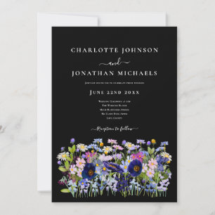 Invitación Pradera Moderna de Flores Silvestres Negra