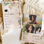 Invitación Prado bohemio flores silvestres graduación de prim<br><div class="desc">¡Clase de 2024! Prado bohemio de flores silvestres pastel primavera verano 3 fotos graduadas fiesta con bonito de flores de campo salvaje en boho retro naranja,  rojo,  melocotón,  hojas verdes,  helecho y más,  con una tipografía de escritura cepillada sobre un elegante y editable fondo de marfil beige suave.</div>