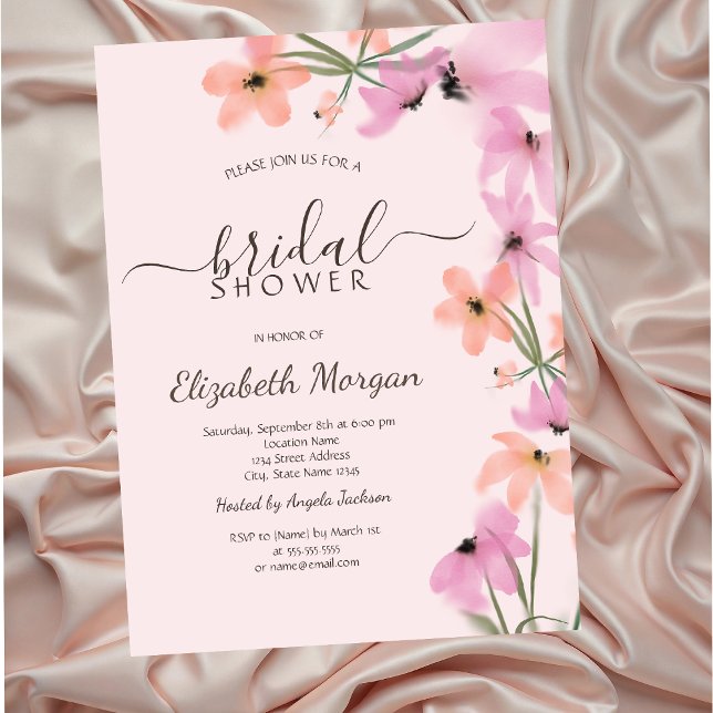 Invitación Prado de acuarela flores boho rosadas (Subido por el creador)