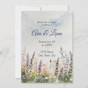 Invitación Prado de flores silvestres al acuarela   Boda rúst