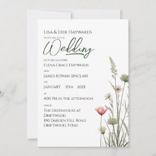 Invitación Prado de Flores Silvestres   Boda Minimalista Boho