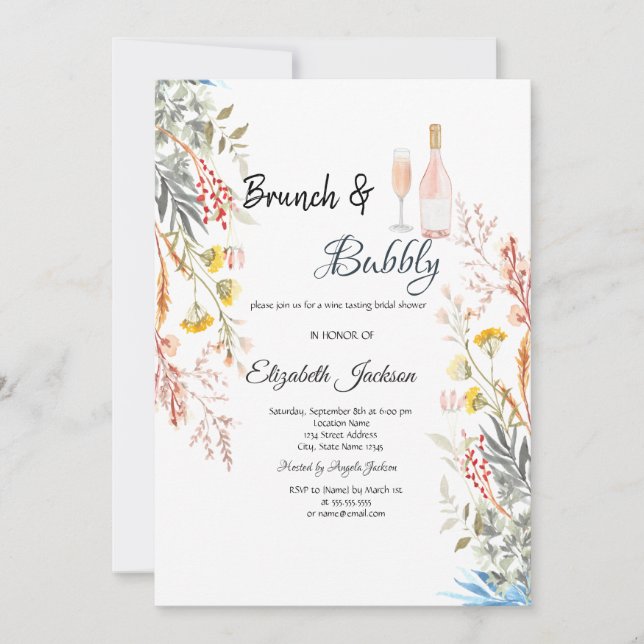 Invitación Prado de flores silvestres Brunch seco y burbujean (Anverso)