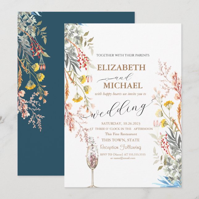 Invitación Prado de flores silvestres de primavera  Copa de C (Anverso / Reverso)