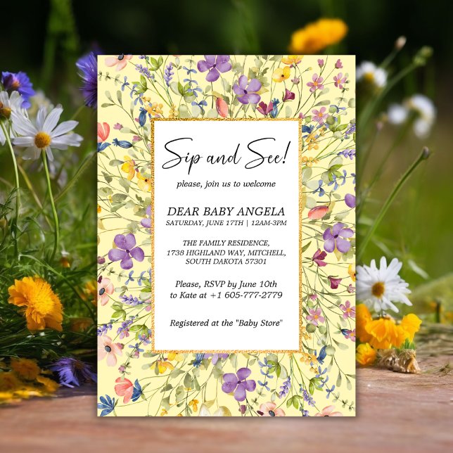 Invitación Prado de flores silvestres de verano Bebe y mira (Summer Wildflower Meadow Sip And See Invitation!)