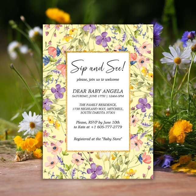 Invitación Prado de flores silvestres de verano Bebe y mira (Summer Wildflower Meadow Sip And See Invitation!)