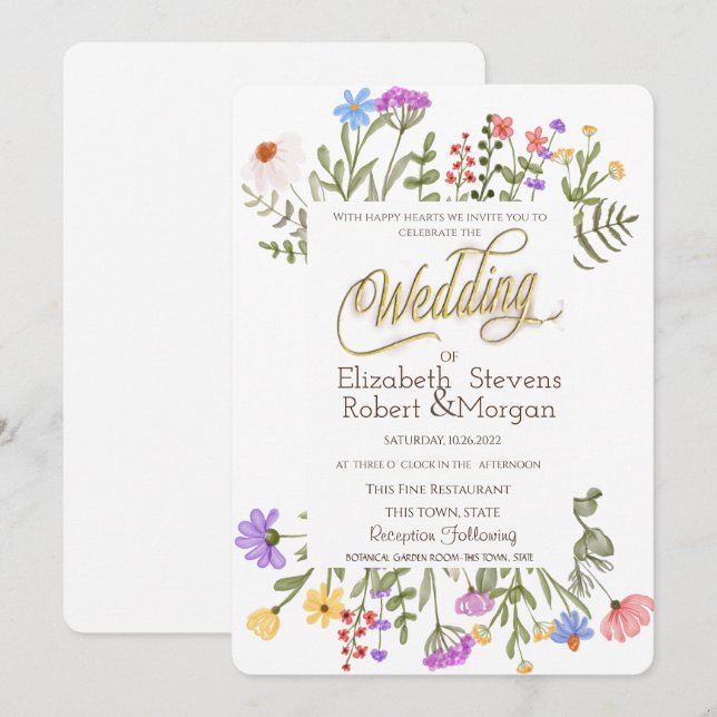 Invitación Prado de flores silvestres en acuarela (Anverso / Reverso)