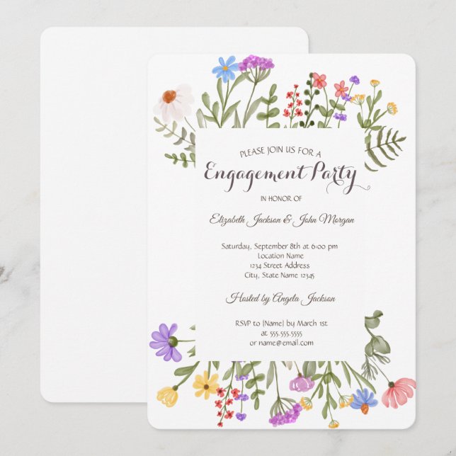 Invitación Prado de flores silvestres en acuarela (Anverso / Reverso)