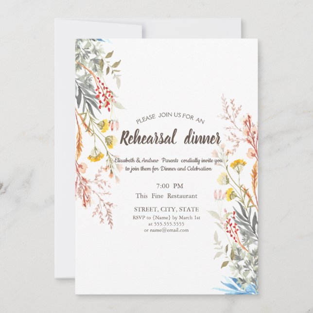 Invitación Prado de flores silvestres en acuarela secas (Anverso)