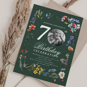 Invitación Prado de flores silvestres Foto Cumpleaños 70 años