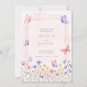 Invitación Prado de flores silvestres mariposa rosa