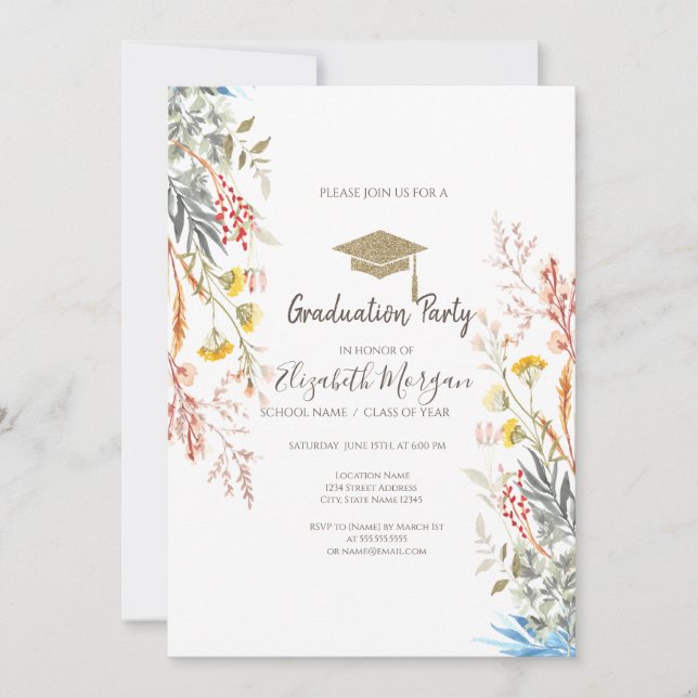 Invitación Prado de Flores Silvestres Secas Graduación (Anverso)