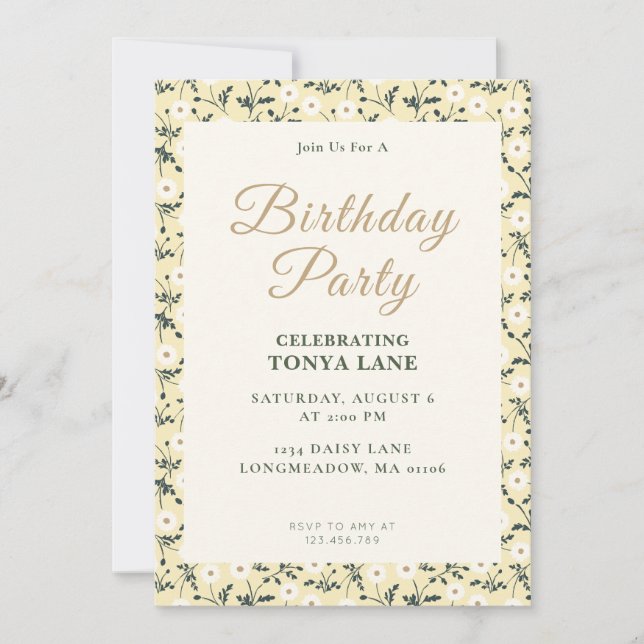 Invitación Prado Susurrante - Borde Floral Amarillo Mantequil (Anverso)