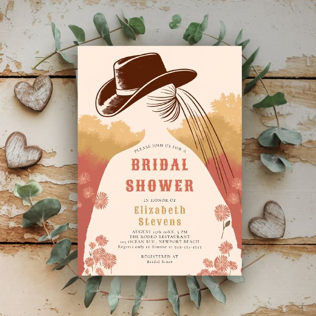 Invitación Prairie Occidental Wildflowers Rústica Ducha Nupci (western bridal shower invitation prairie wildflowers cowgirl cowboy hat pink green modern)