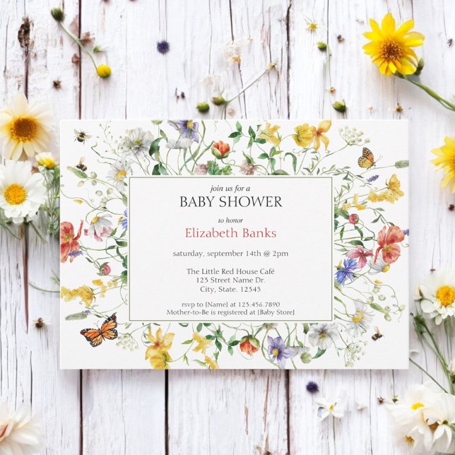 Invitación Prairie Wildflowers, Bebidas, mariposas Baby Showe (Subido por el creador)