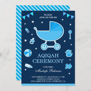 Invitación Pram azul lindo bebé Aqiqah