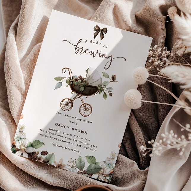 Invitación Pram 'Baby is Brewing' Coffee Baby Shower (Subido por el creador)