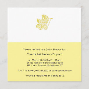 Invitación Pram Baby Shower amarillo vintage