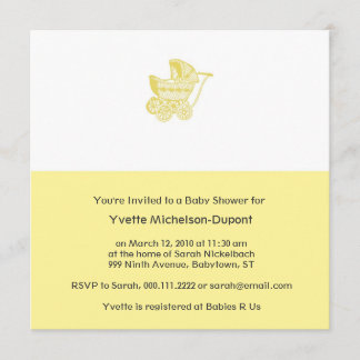 Invitación Pram Baby Shower amarillo vintage