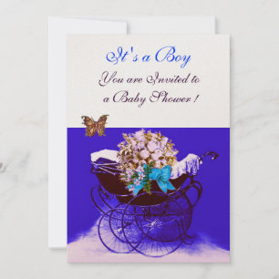 INVITACIÓN PRAM DE VENTAJA CON FLORES,BABY SHOWER DE MARIPOSA