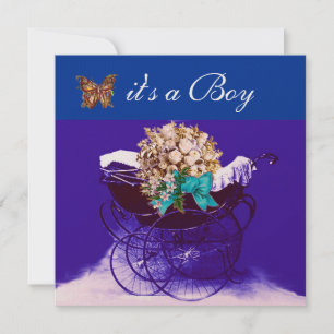 INVITACIÓN PRAM DE VENTAJA CON FLORES,BABY SHOWER DE MARIPOSA