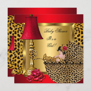 Invitación Pram Leopard de los Rosas Red Gold Chica de Baby S