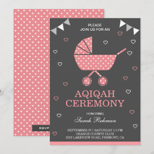 Invitación Pram rosa lindo bebé Aqiqah
