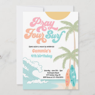 Invitación Pray Four Surf Retro Surf Beach 4 cumpleaños