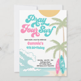 Invitación Pray Four Surf Retro Surf Beach 4 cumpleaños