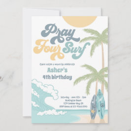 Invitación Pray Four Surf Retro Surf Beach 4 cumpleaños