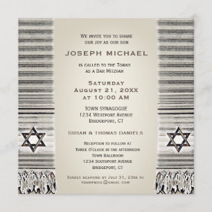 Invitación Prayer Shawl Tan Bar Mitzvah