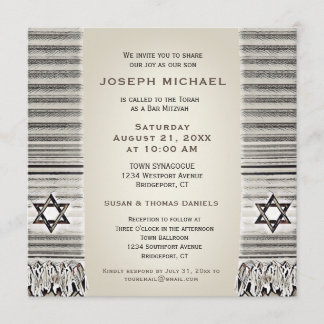 Invitación Prayer Shawl Tan Bar Mitzvah