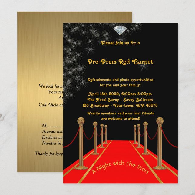 Invitación pre-Prom, Pre-Prom, Alfombra Roja, 15ª, (Anverso / Reverso)