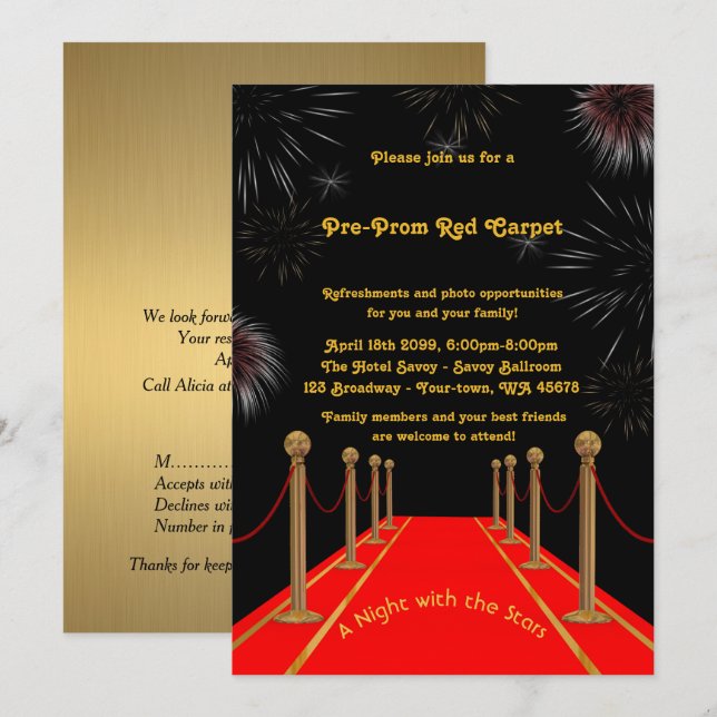 Invitación pre-Prom, Pre-Prom, Alfombra Roja, 15ª, (Anverso / Reverso)