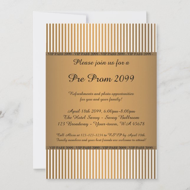 Invitación pre-Prom,Pre Prom, Quinceanera,VIP PASS (Anverso)