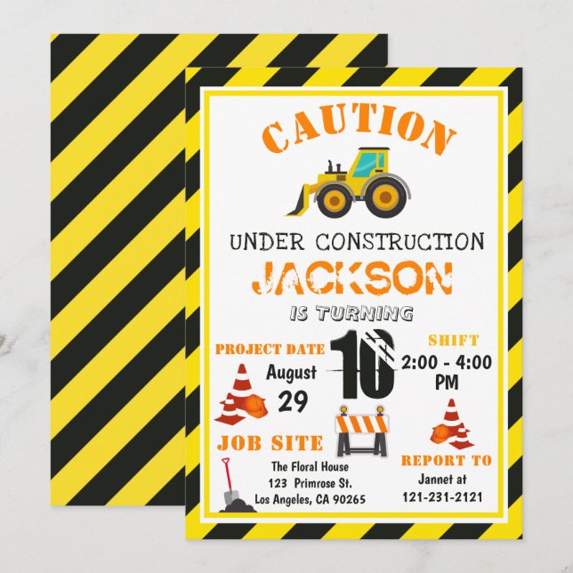 Invitación Precaución bajo descarga de la construcción el (Anverso / Reverso)