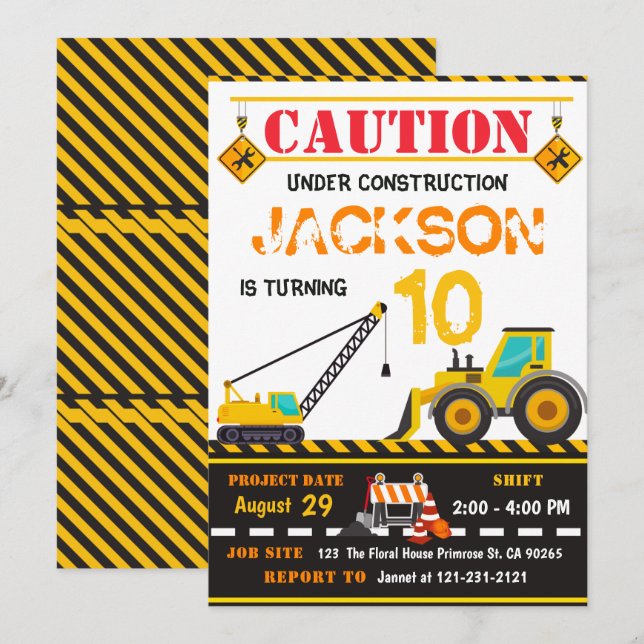 Invitación Precaución bajo el basurero de la construcción (Anverso / Reverso)