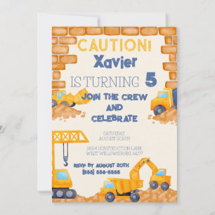 Invitación ¡PRECAUCIÓN! Cumpleaños del camión de construcción