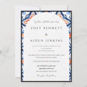 Invitación Preciosa Boda Azul Claro Y Rojo