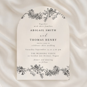 Invitación Preciosa Boda de Arco Floral Negro Vintage