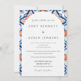 Invitación Preciosa Boda de Azul Claro y Rojo