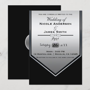 Invitación Preciosa Boda de Clase con Brillo Negro y Plateado