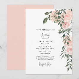Invitación Preciosa Boda Floral Acuarela Rosa