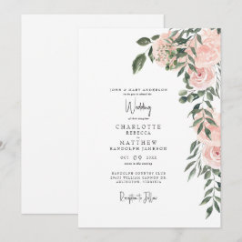 Invitación Preciosa boda floral de acuarela rosa blanca