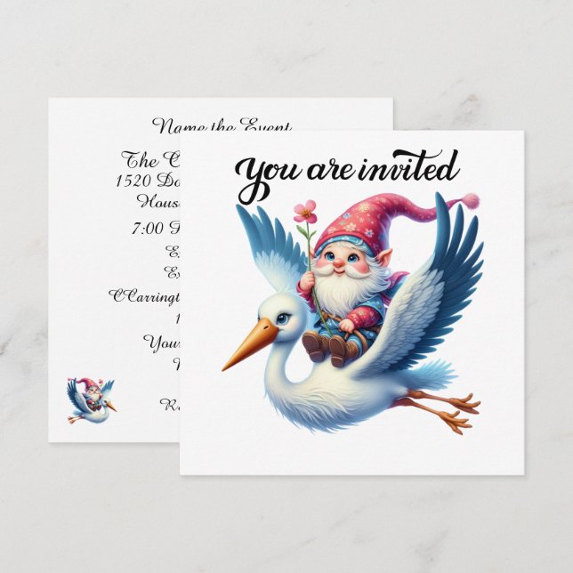 Invitación Preciosa cigüeña y genoma (Anverso / Reverso)